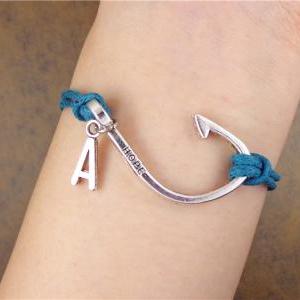 Fishhook Bracelet, Initial Bracelet, Birthday..