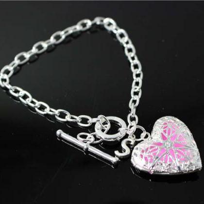 Aquamarine Heart Glowing Bracelet, Initial Locket..