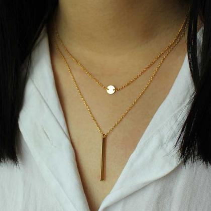 14k Gold Necklace, Fashion Jewelry, Double Layer..