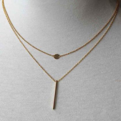 14k Gold Necklace, Fashion Jewelry, Double Layer..