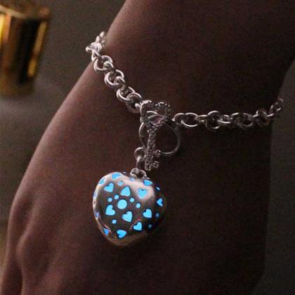 Aquamarine Heart Glowing Bracelet, Birthday Gift,..