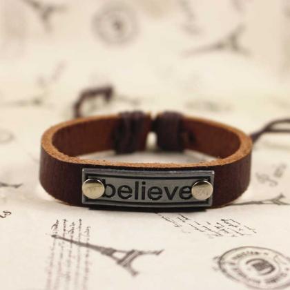 Believe Leather Bracelet, Vintage B..