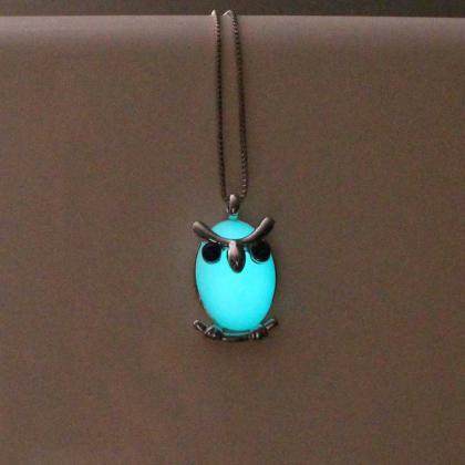 Shipping Turquoise Owl Glowing Necklace,gifts For..