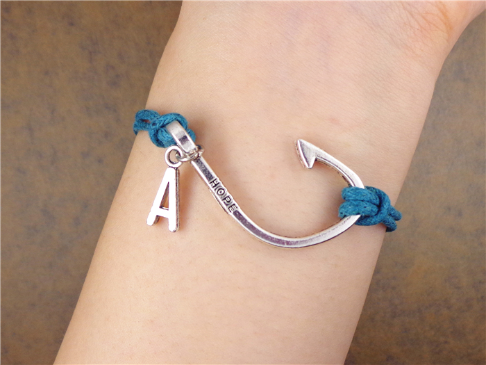 Fishhook Bracelet, Initial Bracelet, Birthday Gift, Christmas Gift