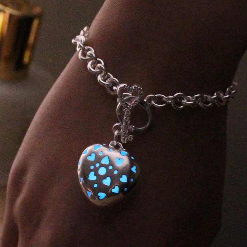 Aquamarine Heart Glowing Bracelet, Birthday Gift, Gifts For Her