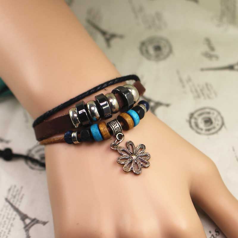 Flower Leather Bracelet, Multilayer Bracelet, Gifts For Her, Gifts For Him, Birthday Gifts