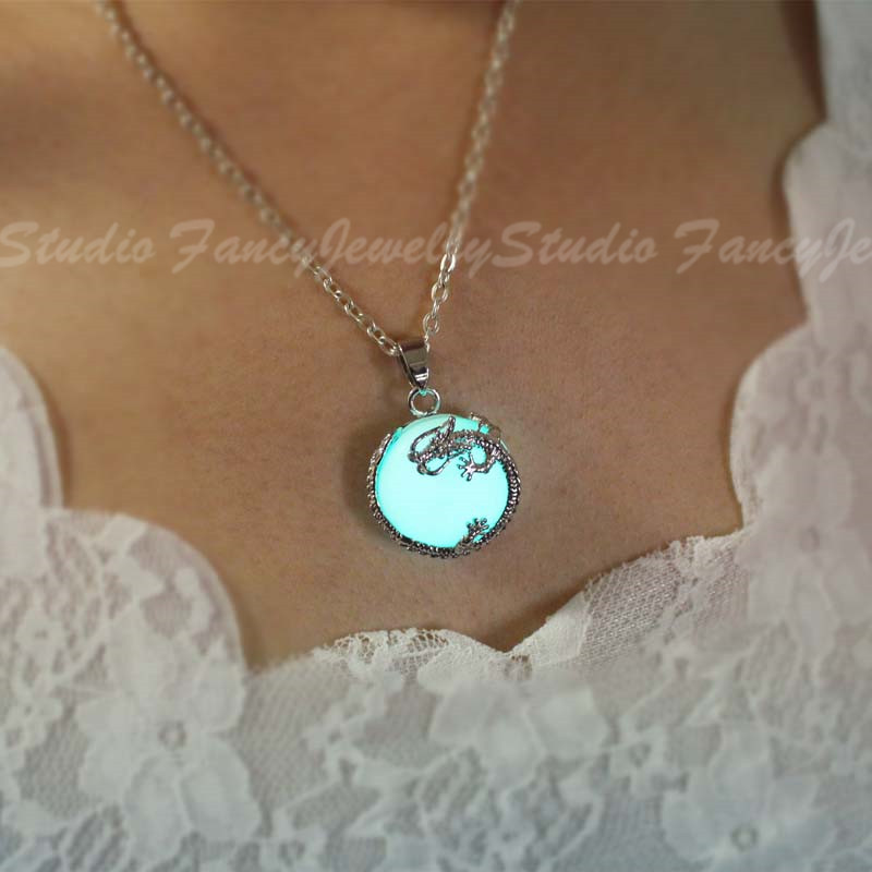 Free Shipping Dragon Glowing Necklace, Turquoise Glow Color, Gifts For Her, Birthday Gifts, Christmas Gift